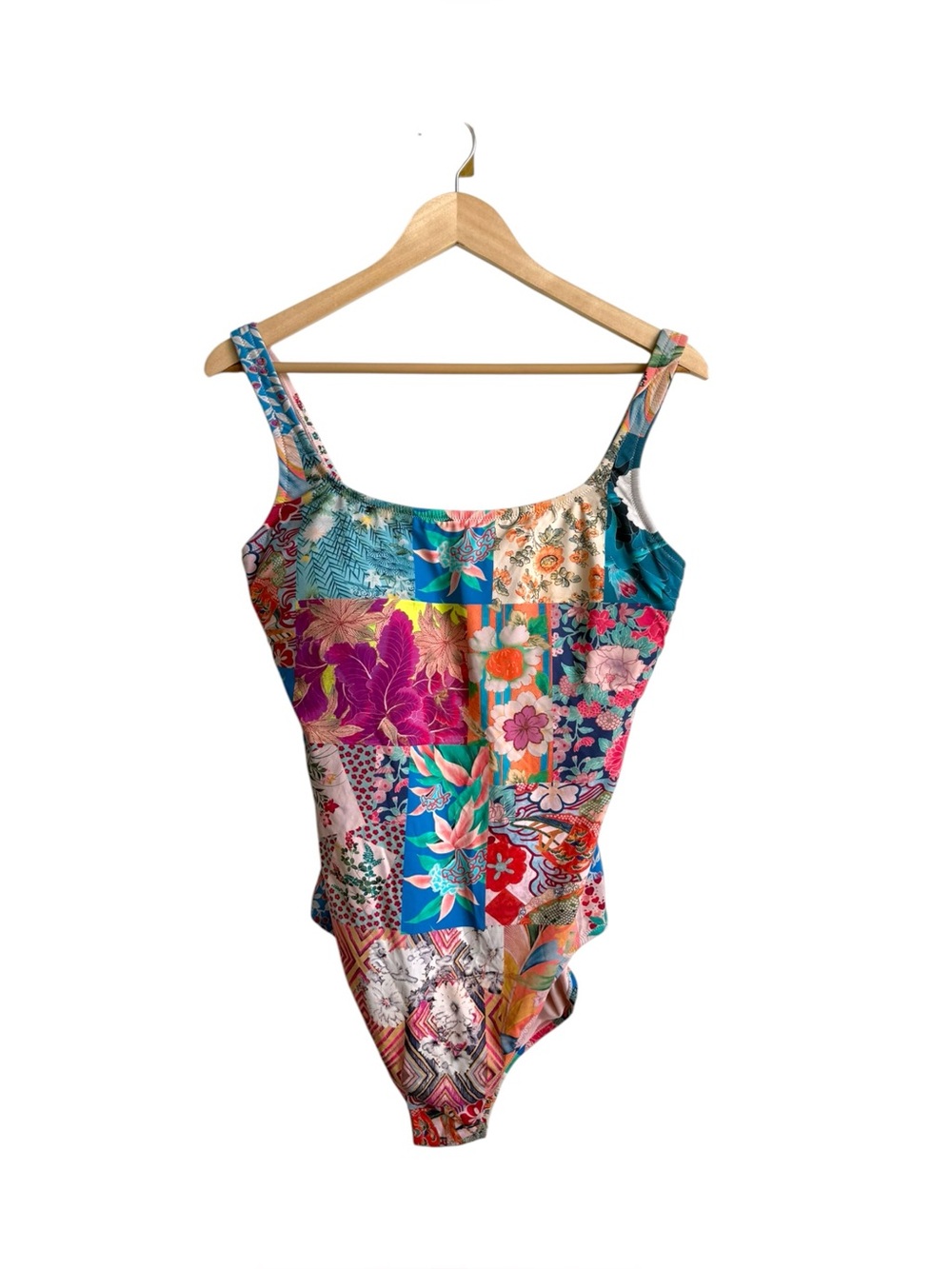 Johnny Was Barcelona One Piece Swimsuit Patchwork Floral Print 1X Plus Size